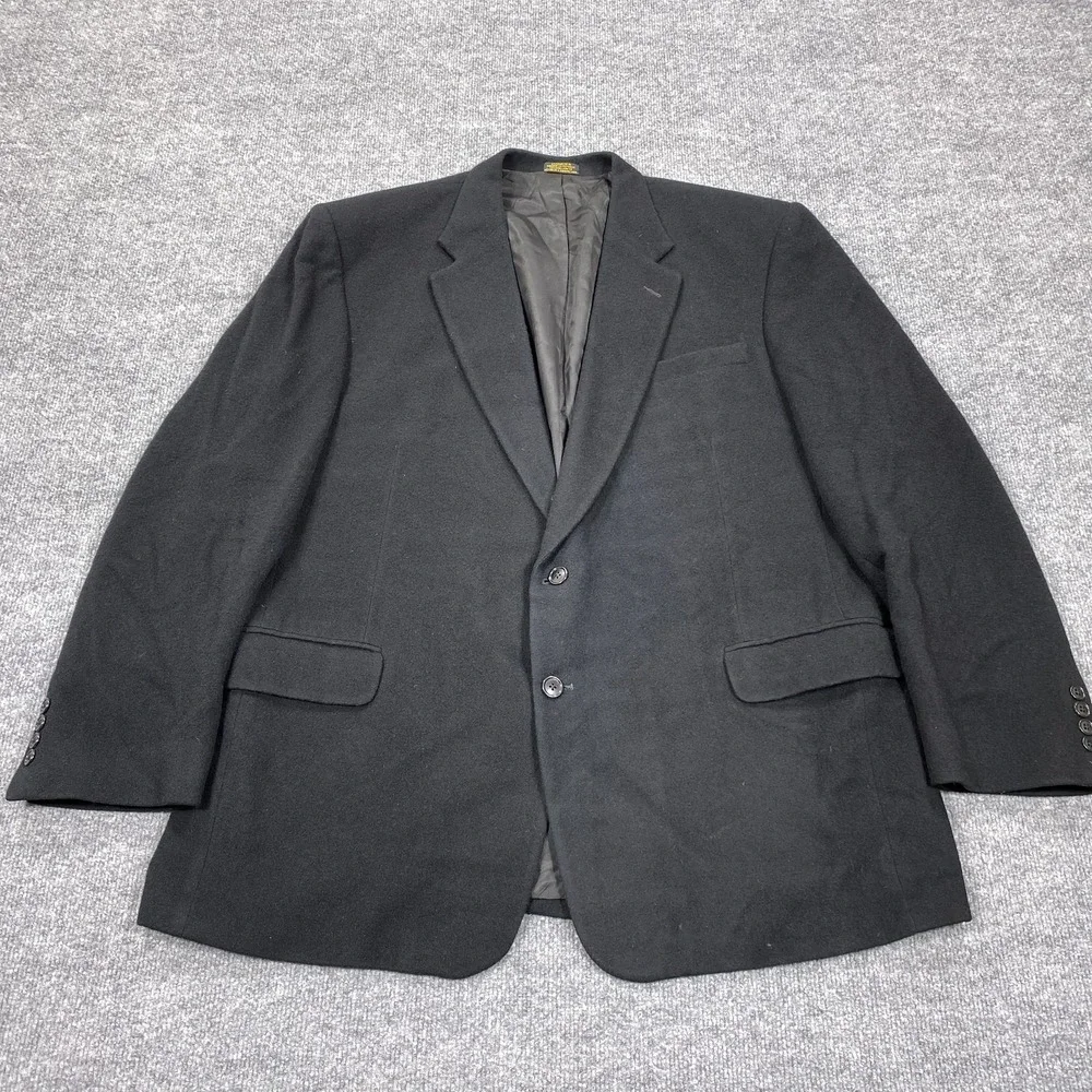 Stafford Blazer Mens 48 Long Black Camel Hair Two Button Sport Coat‎ Lined